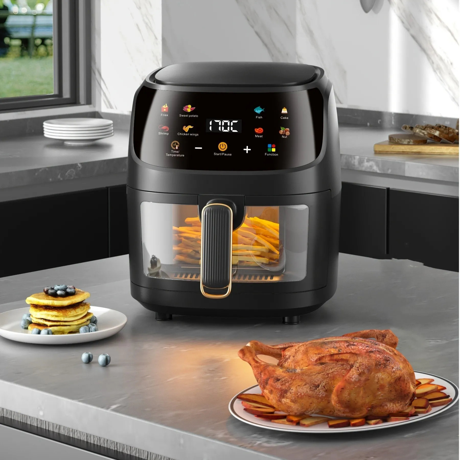 6L Large Capacity Colorful Touch Screen Air Fryer - Multi-Functional, Adjustable Time and Temperature, Convenient for Healthy Home Cooking, Space-Saving Design, Easy to Clean, and Energy Efficient