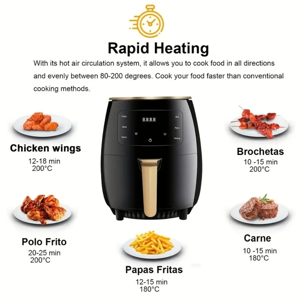 4.5L Large Capacity Air Fryer Plus - Fully Automatic Multi-Functional Touch Screen French Fries Machine with Easy Cooking Presets, Healthy Oil-Free Cooking, and Space-Saving Design for Home Kitchen - 图片 6