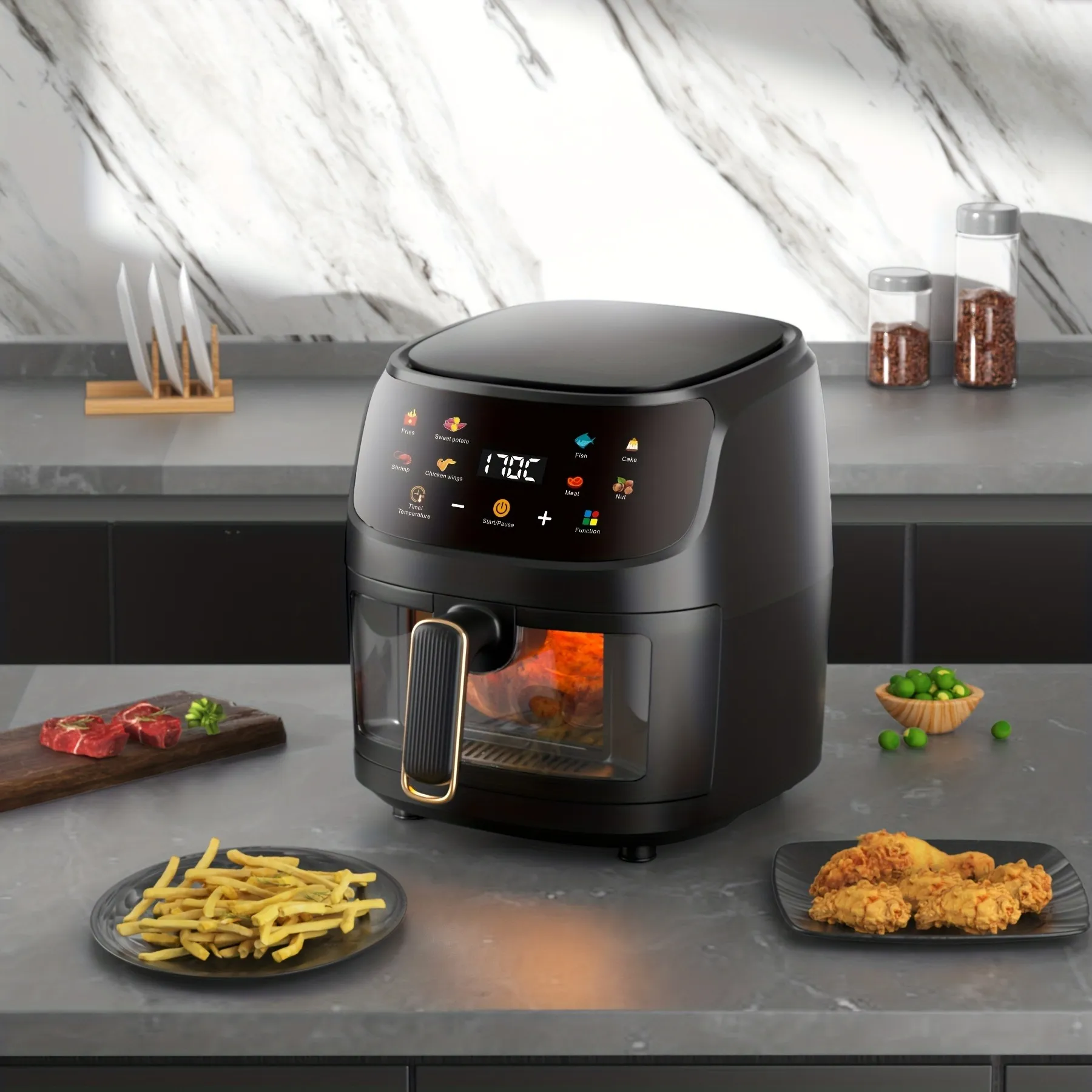 6L Large Capacity Colorful Touch Screen Air Fryer - Multi-Functional, Adjustable Time and Temperature, Convenient for Healthy Home Cooking, Space-Saving Design, Easy to Clean, and Energy Efficient - 图片 4