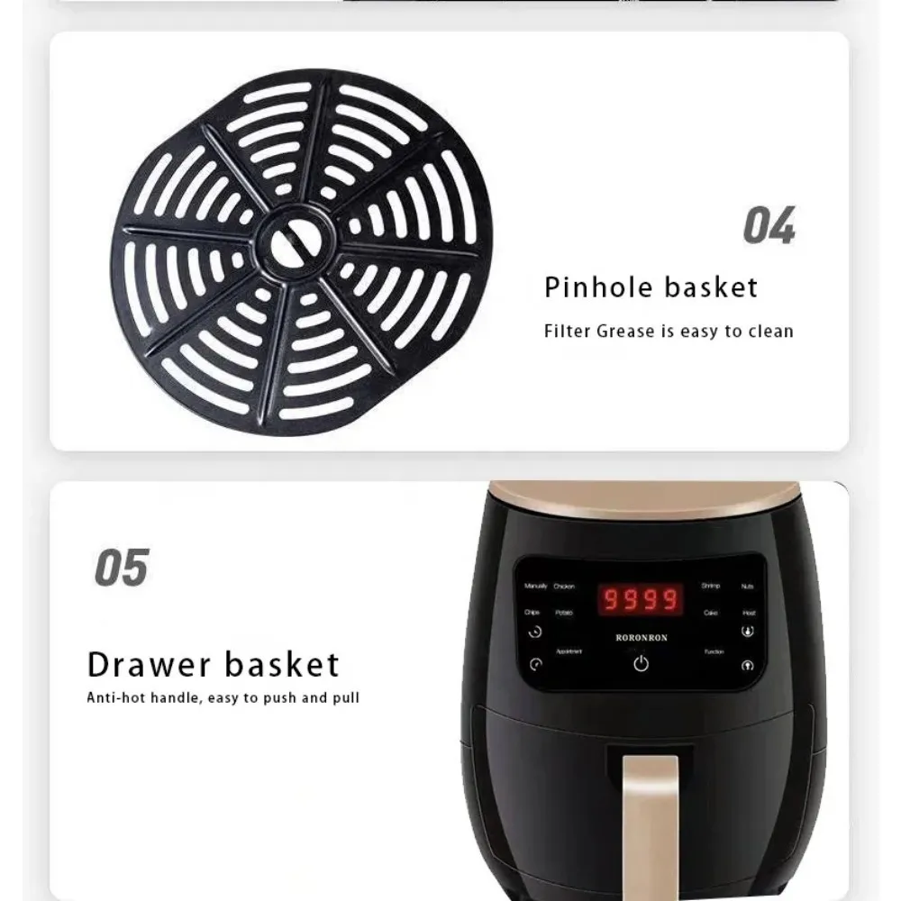 4.5L Large Capacity Air Fryer Plus - Fully Automatic Multi-Functional Touch Screen French Fries Machine with Easy Cooking Presets, Healthy Oil-Free Cooking, and Space-Saving Design for Home Kitchen - 图片 4